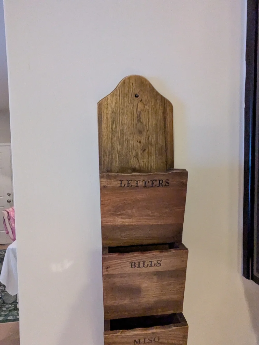 Vintage Rustic Wooden Hanging Wall Organizer Letters Mail & Bill Holder 20x6